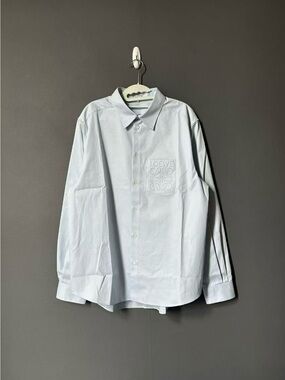 Loewe Pale Blue Embroidered Logo Cotton Button-Up Shirt